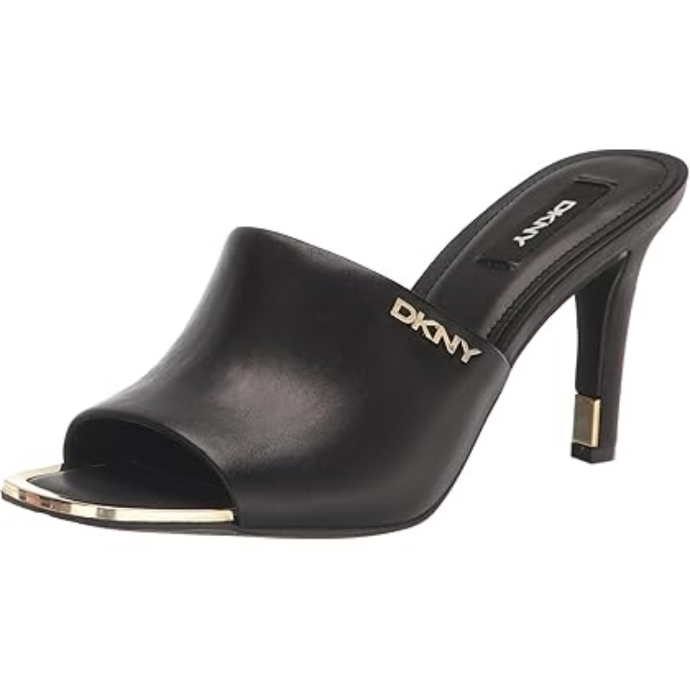 DKNY Bronx Black Leather High Heel Mules